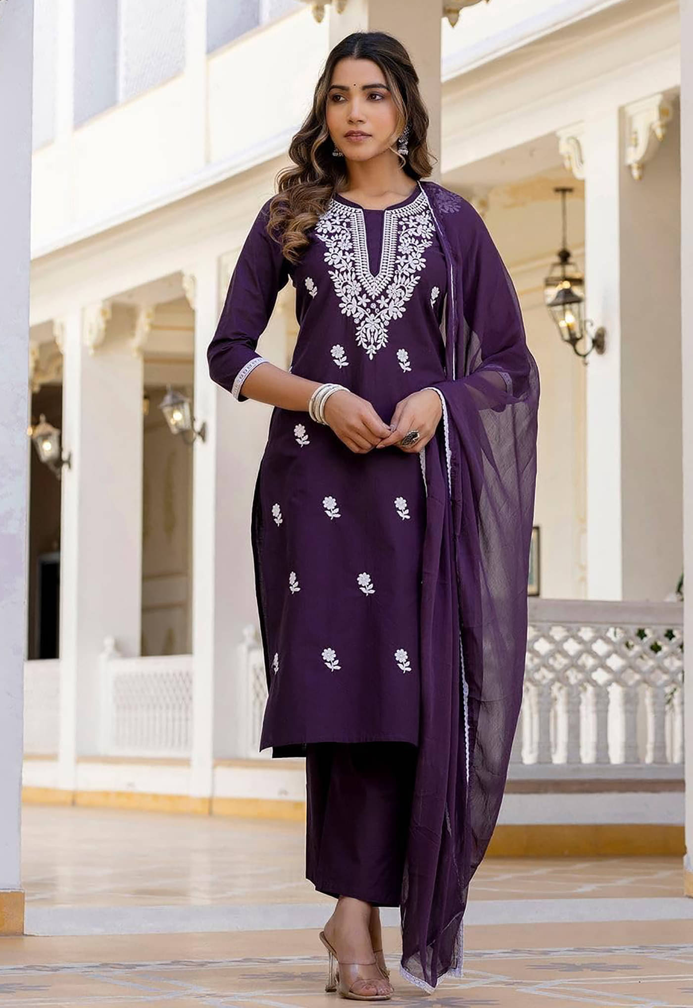 kedar fab Women Cotton Blend Embroidered Straight Kurti With Pants ( Purple ) kedar fab Women Cotton Blend Embroidered Straight Kurti With Pants ( Purple )