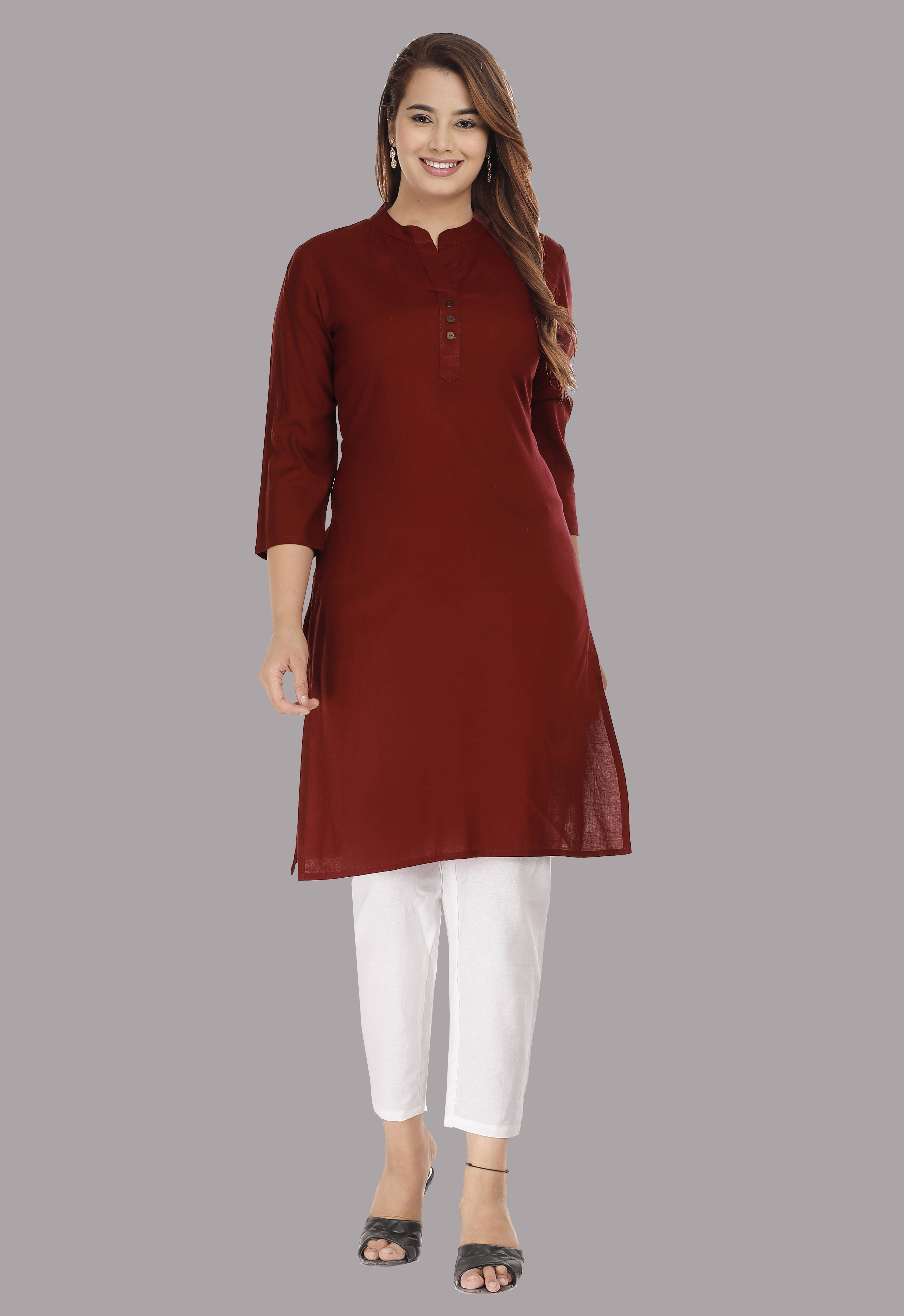 ravishree Women Rayon Solid Straight Kurti ( Maroon )     			ravishree Women Rayon Solid Straight Kurti ( Maroon )