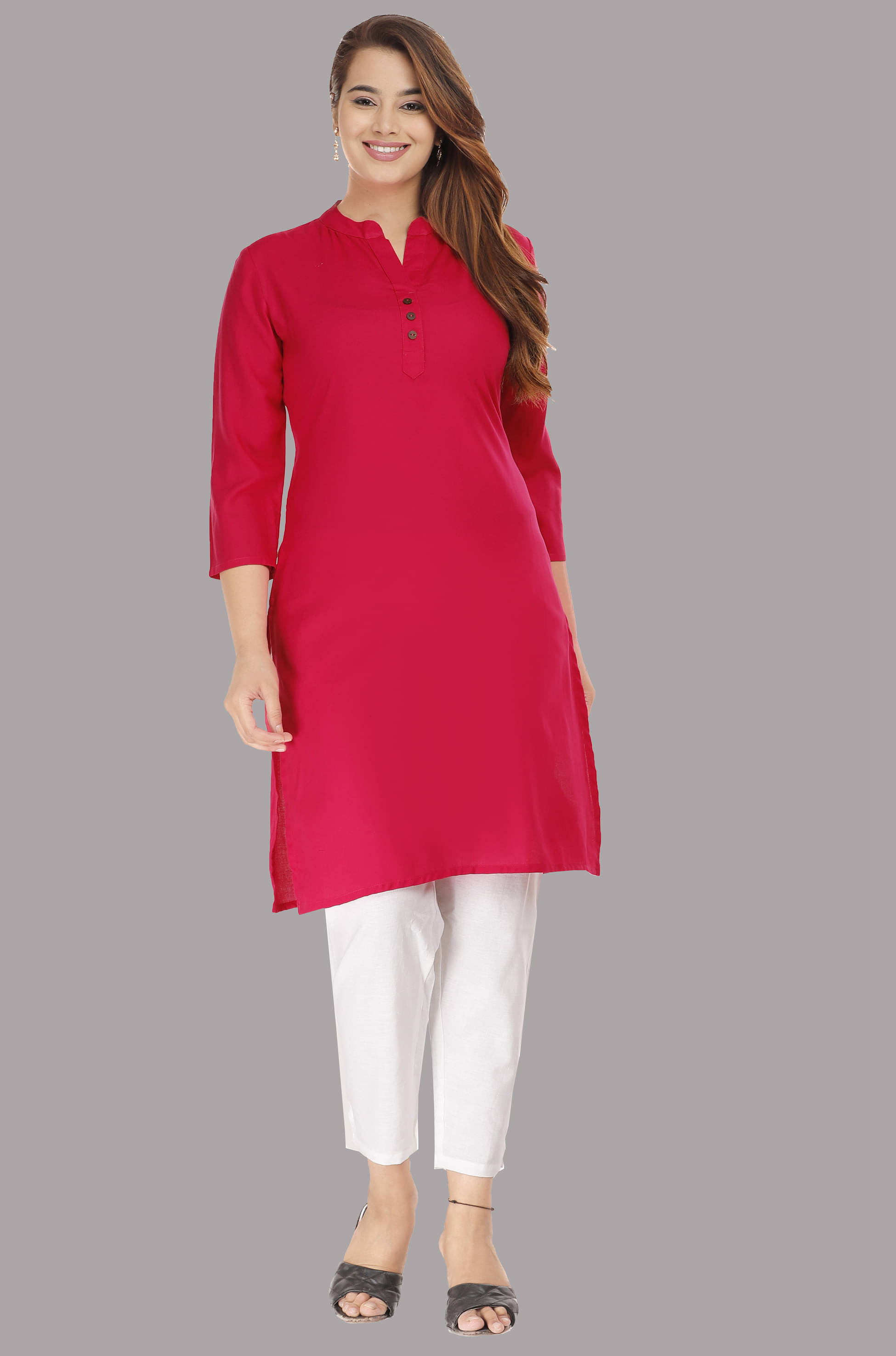     			ravishree Women Rayon Solid Straight Kurti ( Pink )