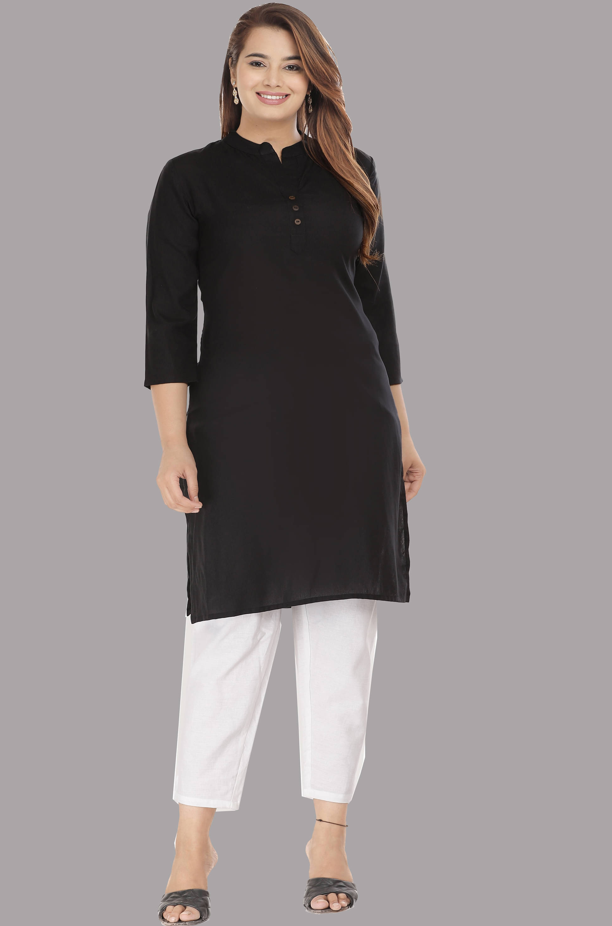     			ravishree Women Rayon Solid Straight Kurti ( Black )