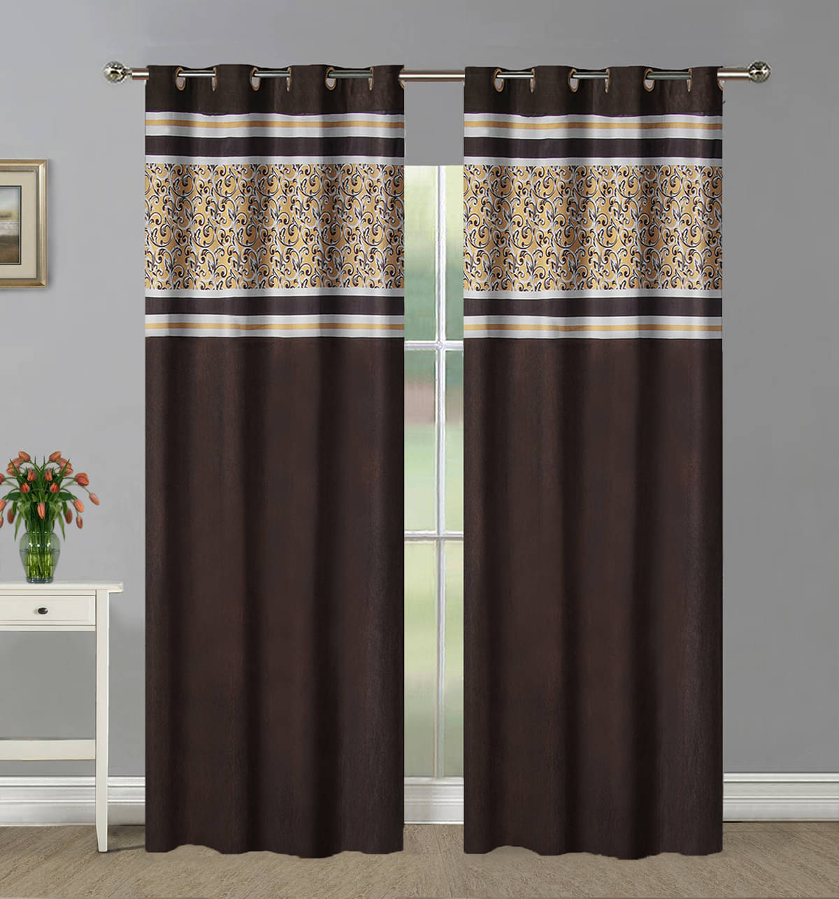 Home Candy Set of 2 Door Semi-Transparent Eyelet Polyester Brown Curtains ( 213 x 120 cm ) Home Candy Set of 2 Door Semi-Transparent Eyelet Polyester Brown Curtains ( 213 x 120 cm )