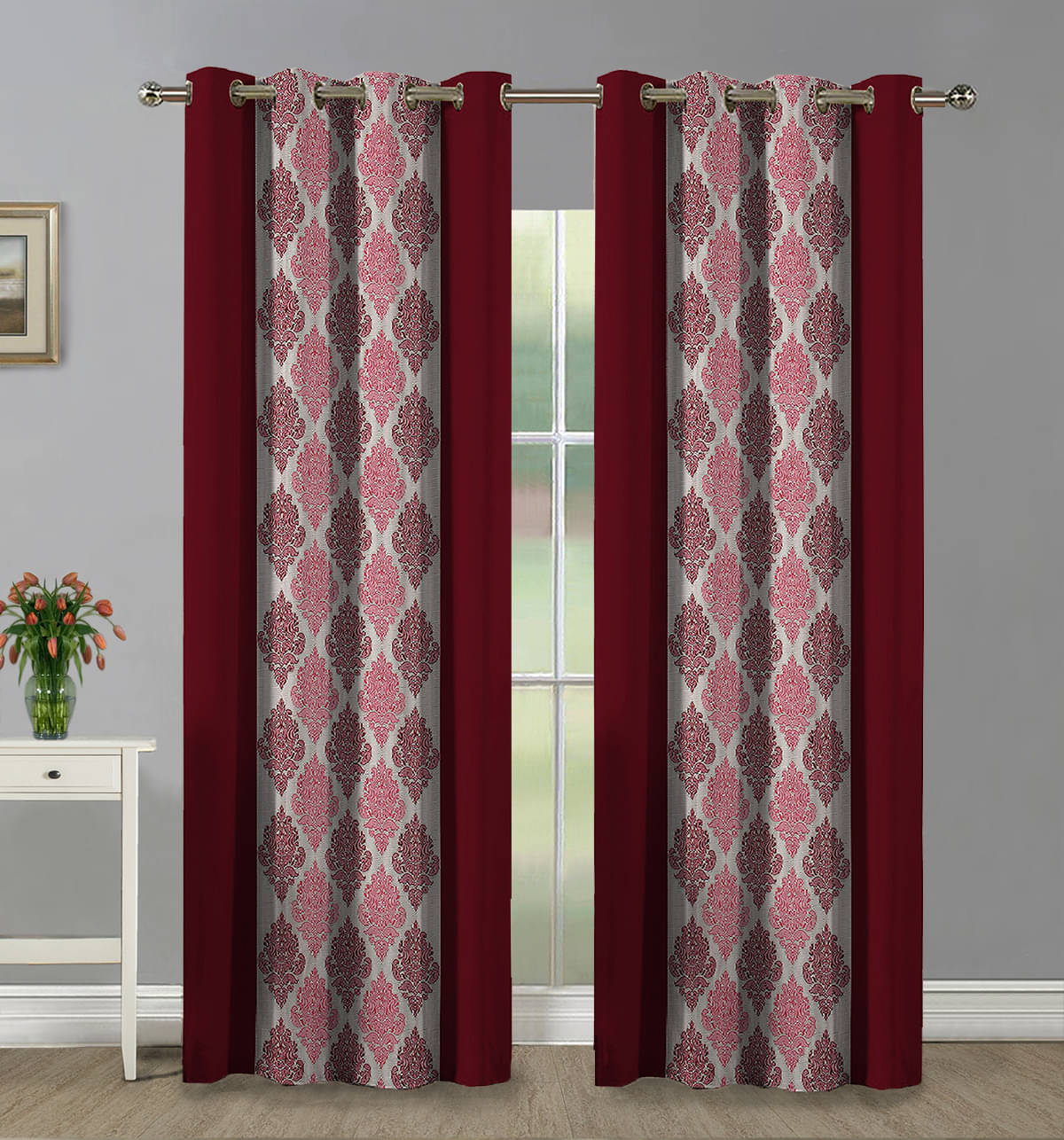 Home Candy Set of 2 Door Semi-Transparent Eyelet Polyester Maroon Curtains ( 213 x 120 cm ) Home Candy Set of 2 Door Semi-Transparent Eyelet Polyester Maroon Curtains ( 213 x 120 cm )