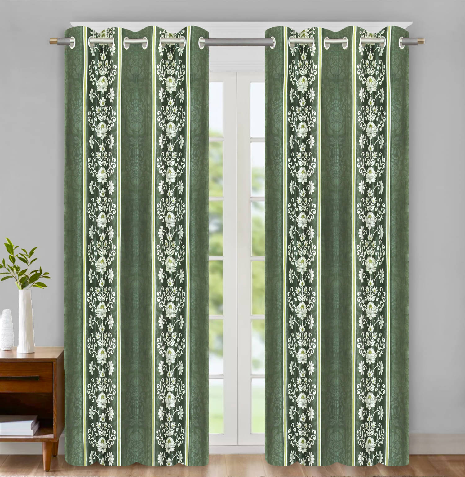 Home Candy Set of 2 Door Semi-Transparent Eyelet Polyester Green Curtains ( 213 x 120 cm ) Home Candy Set of 2 Door Semi-Transparent Eyelet Polyester Green Curtains ( 213 x 120 cm )