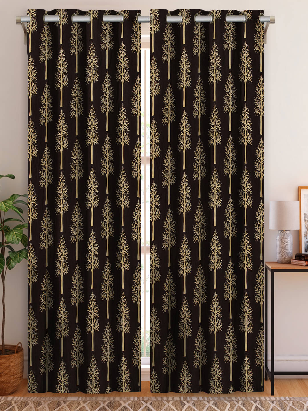     			Home Candy Set of 2 Door Semi-Transparent Eyelet Polyester Brown Curtains ( 213 x 120 cm )