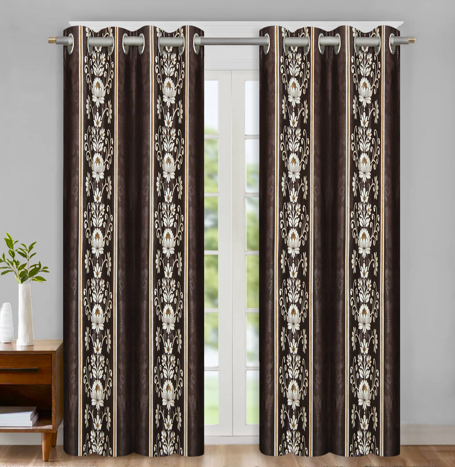 Home Candy Set of 2 Door Semi-Transparent Eyelet Polyester Brown Curtains ( 213 x 120 cm ) Home Candy Set of 2 Door Semi-Transparent Eyelet Polyester Brown Curtains ( 213 x 120 cm )