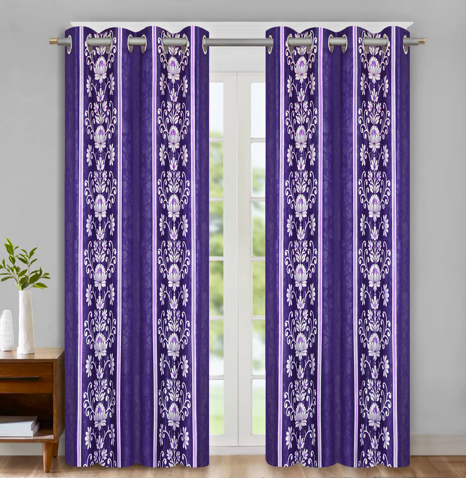 Home Candy Set of 2 Door Semi-Transparent Eyelet Polyester Purple Curtains ( 213 x 120 cm )