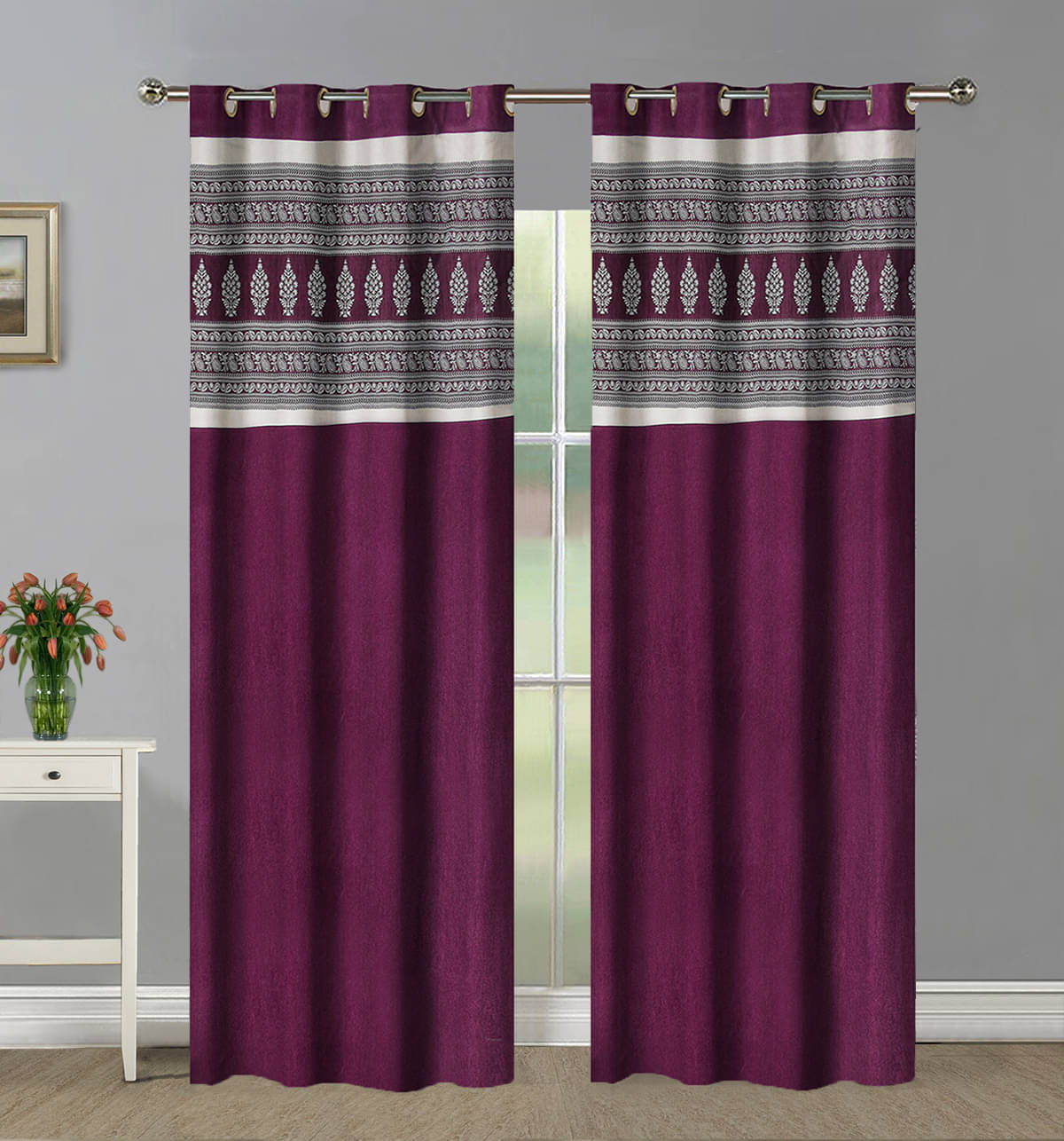 Home Candy Set of 2 Door Semi-Transparent Eyelet Polyester Wine Curtains ( 213 x 120 cm ) Home Candy Set of 2 Door Semi-Transparent Eyelet Polyester Wine Curtains ( 213 x 120 cm )