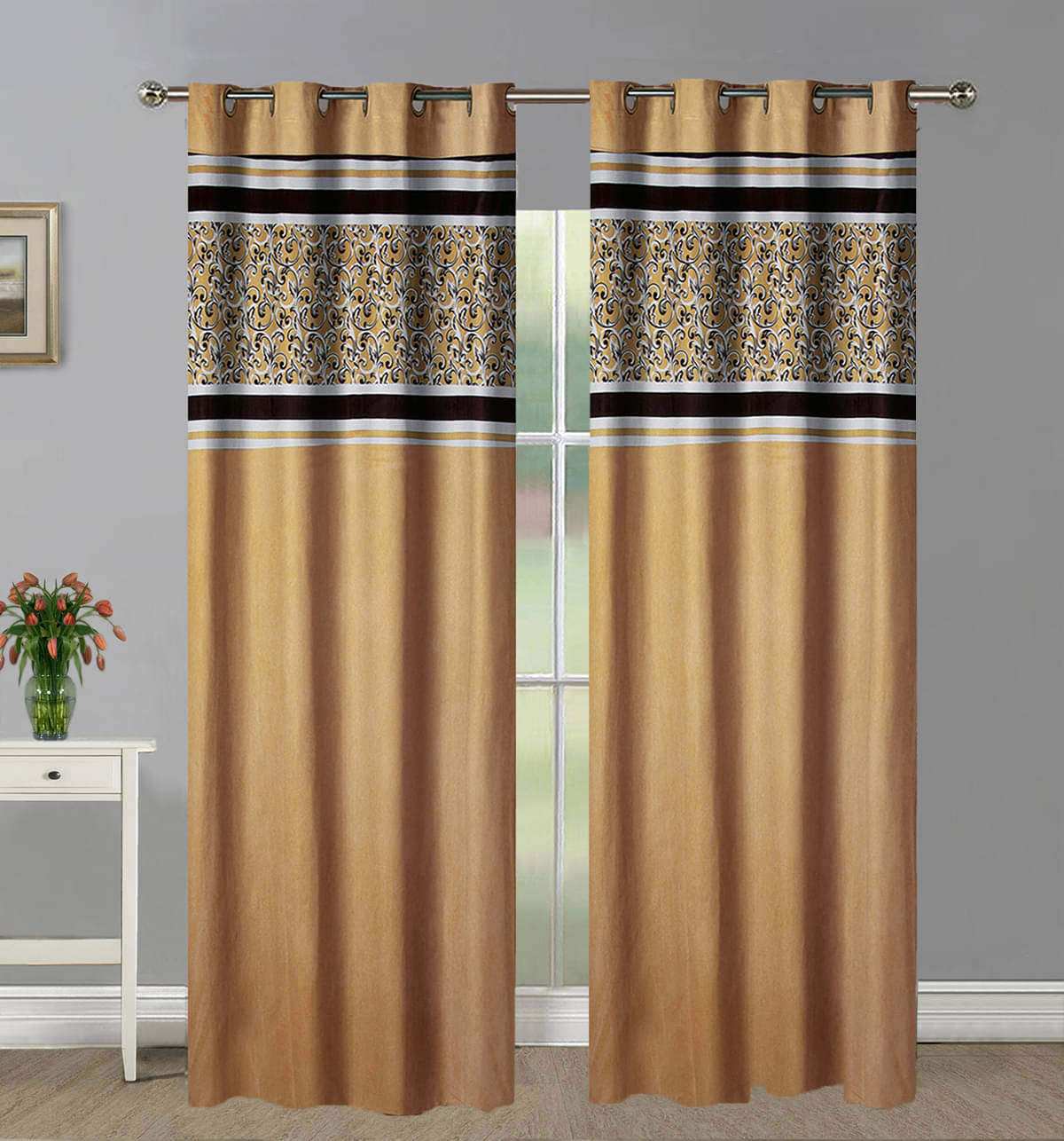 Home Candy Set of 2 Door Semi-Transparent Eyelet Polyester Gold Curtains ( 213 x 120 cm ) Home Candy Set of 2 Door Semi-Transparent Eyelet Polyester Gold Curtains ( 213 x 120 cm )