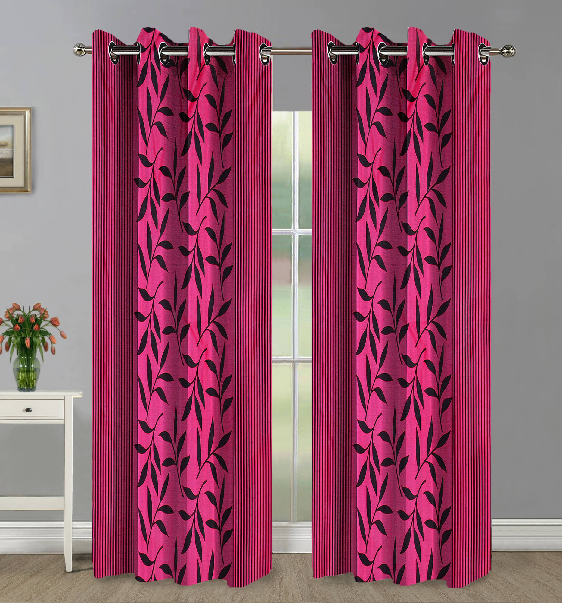 Home Candy Set of 2 Long Door Semi-Transparent Eyelet Polyester Fuschia Curtains ( 274 x 120 cm )