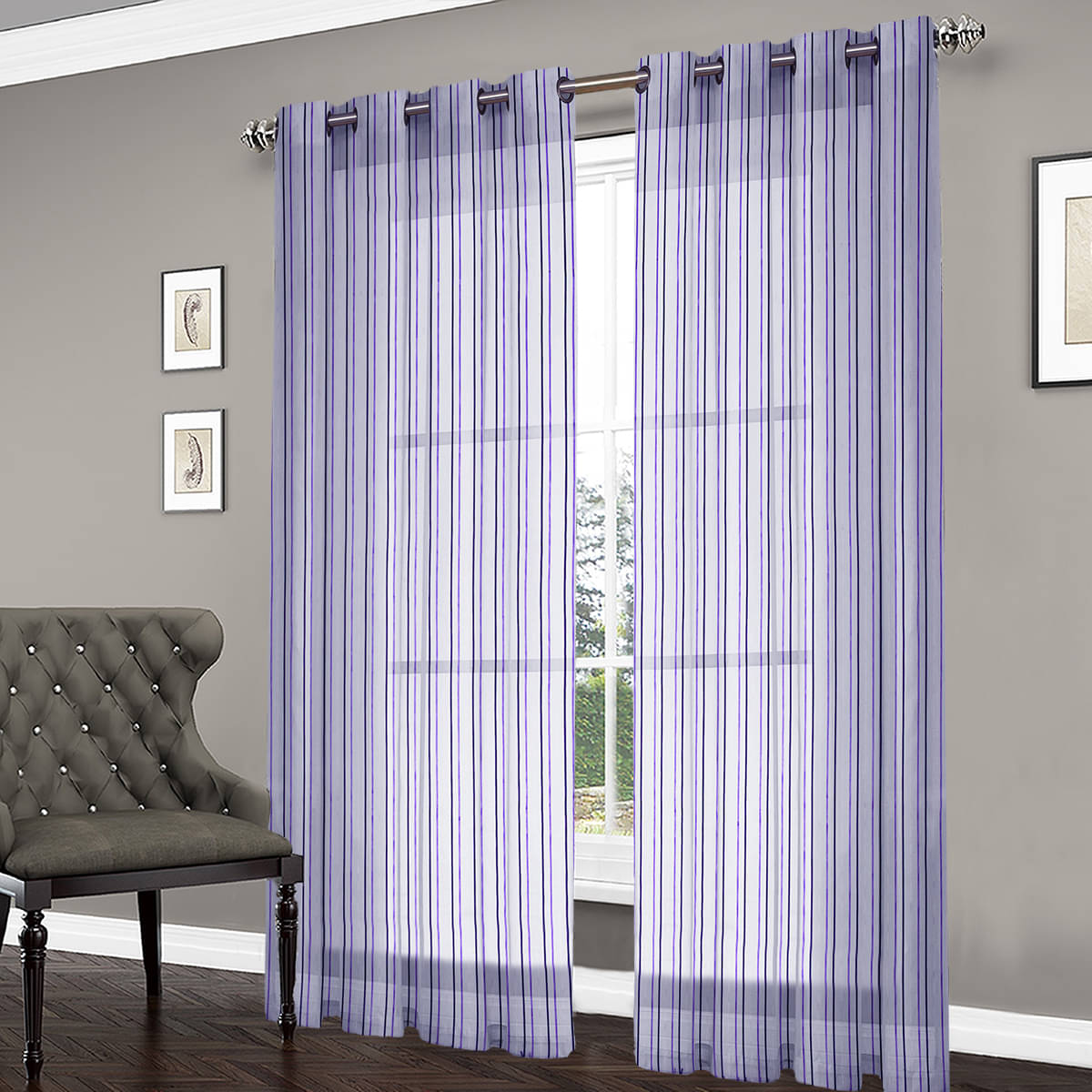     			Home Candy Set of 2 Long Door Transparent Eyelet Polyester Purple Curtains ( 274 x 120 cm )
