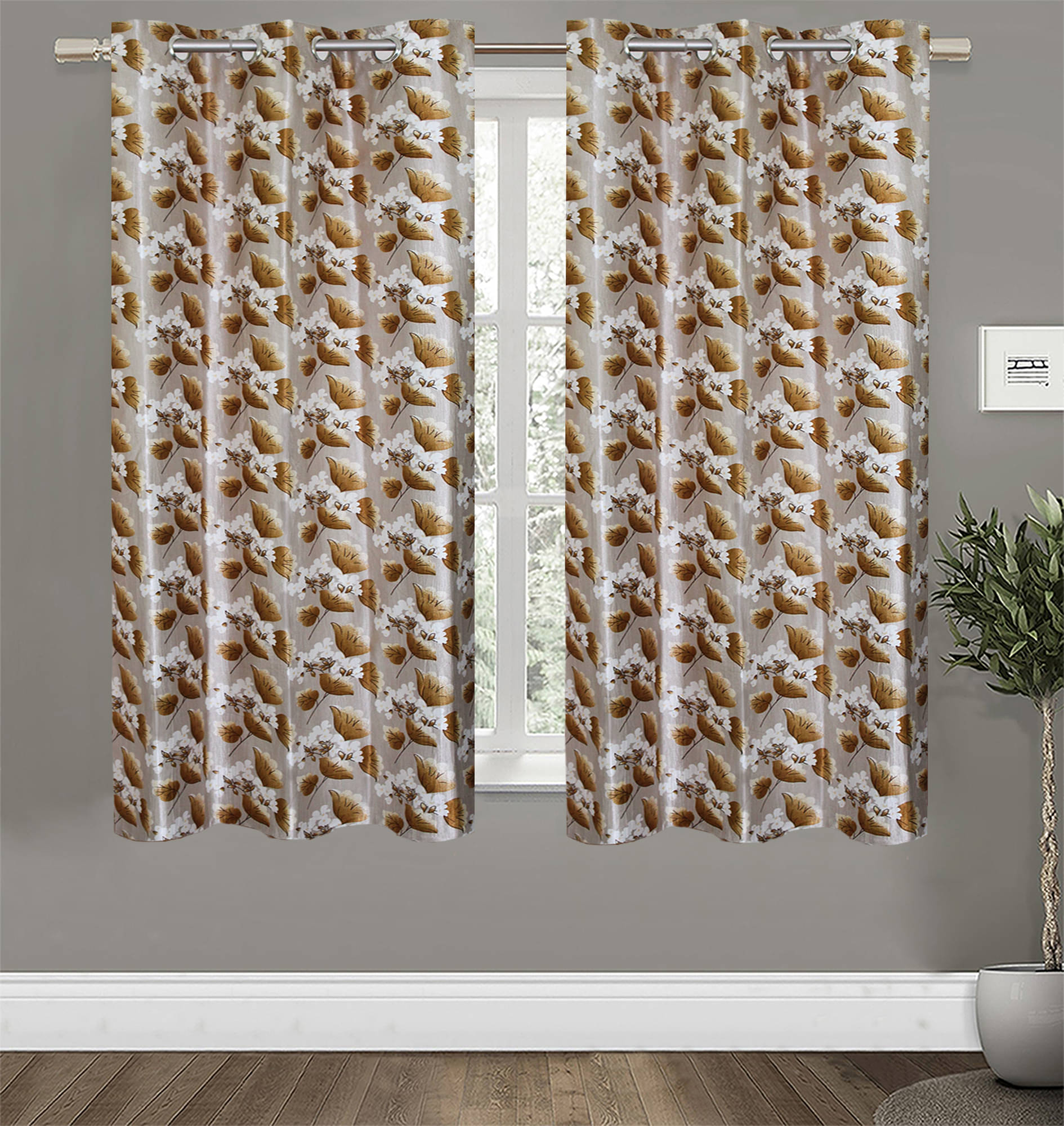     			Home Candy Set of 2 Window Semi-Transparent Eyelet Polyester Brown Curtains ( 152 x 120 cm )