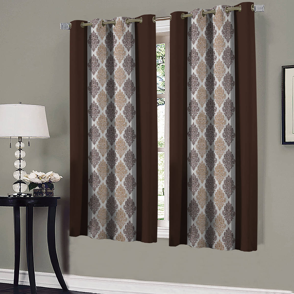 Home Candy Set of 2 Window Semi-Transparent Eyelet Polyester Brown Curtains ( 152 x 120 cm ) Home Candy Set of 2 Window Semi-Transparent Eyelet Polyester Brown Curtains ( 152 x 120 cm )