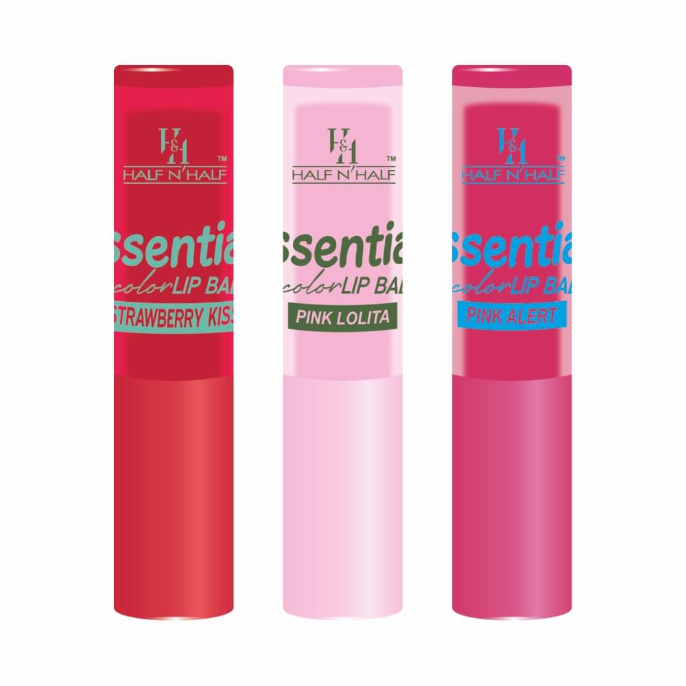     			Half N Half Makeup Girls Essential Color Lip Balm Moisturizing Lip, 3 Multi Shades Pink Alert | Strawberry | Pink, Pack of 3 (10.5gm)