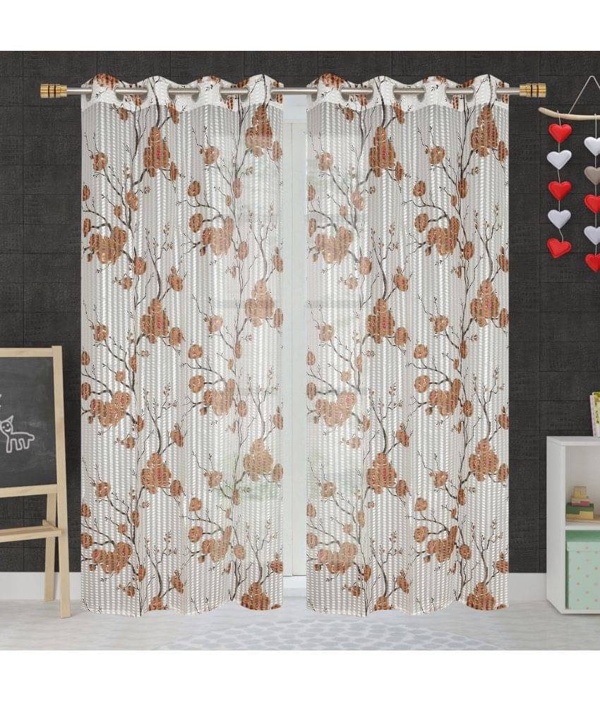 Homefab India Floral Transparent Eyelet Door Curtain 7ft (Pack of 2) - Brown Homefab India Floral Transparent Eyelet Door Curtain 7ft (Pack of 2) - Brown