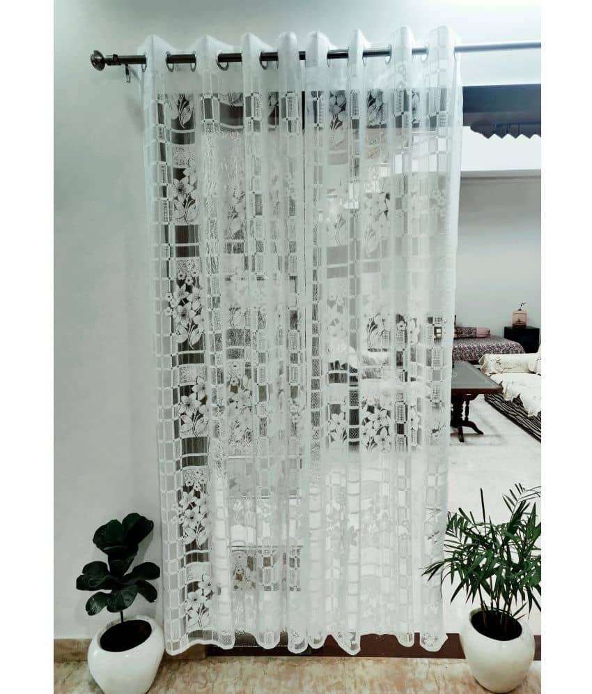 Homefab India Floral Transparent Eyelet Window Curtain 5ft (Pack of 2) - White