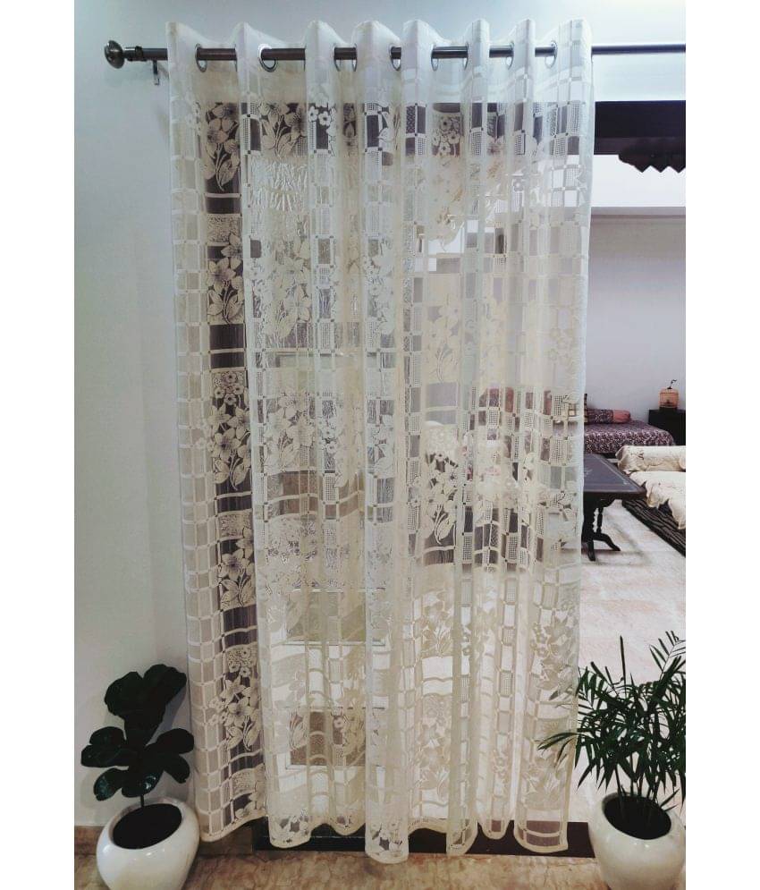 Homefab India Floral Transparent Eyelet Long Door Curtain 9ft (Pack of 2) - Cream Homefab India Floral Transparent Eyelet Long Door Curtain 9ft (Pack of 2) - Cream