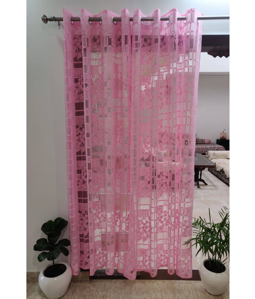 Homefab India Floral Transparent Eyelet Window Curtain 5ft (Pack of 2) - White