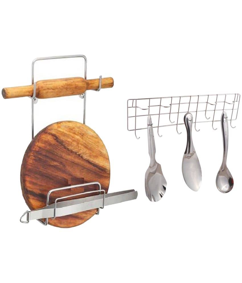 JISUN Stainless Steel Chakla Belan Stand & Ladle Hook rail For Kitchen