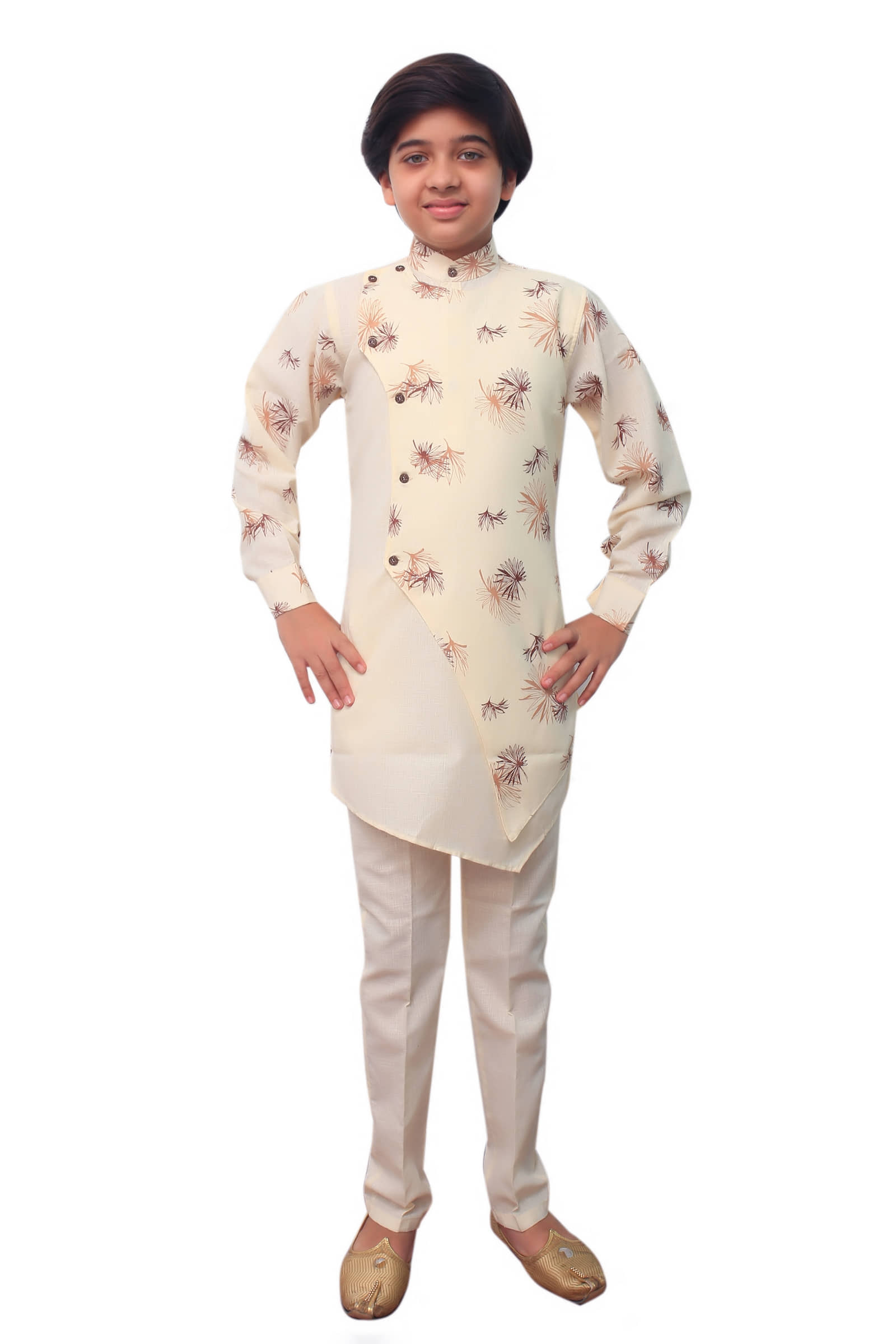 Joley Poley Boys Cotton Blend - Pattern Kurta Pant Set ( Cream , Pack of 1 ) - Kurtas & Kurta Sets | Buy online on ZillyBuy