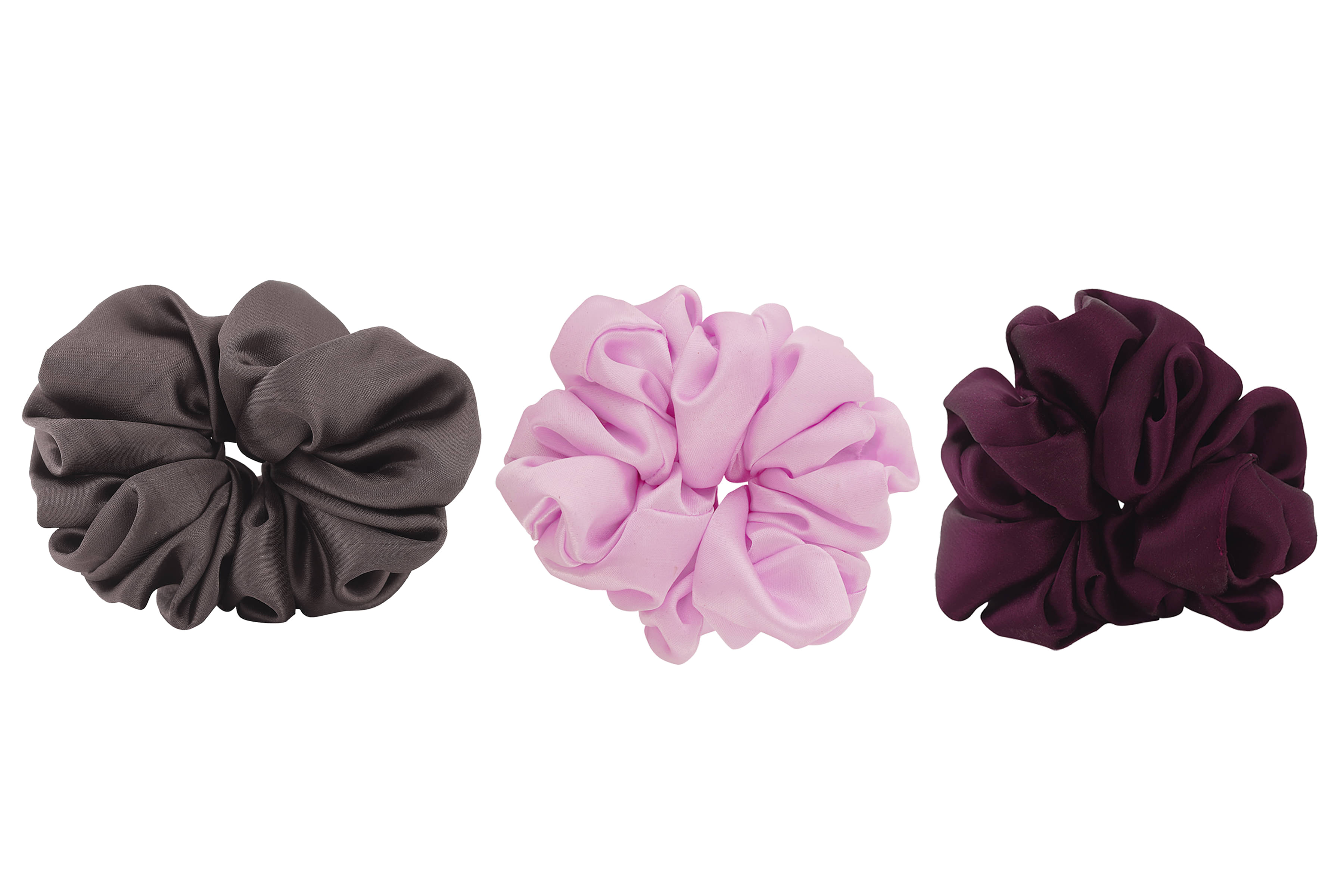 PMTOAM Plain Solid Multicolor Soft Satin hair Scrunchies, Ponytail Holder hair accessories for girls and women - Pack of 3     			PMTOAM Plain Solid Multicolor Soft Satin hair Scrunchies, Ponytail Holder hair accessories for girls and women - Pack of 3