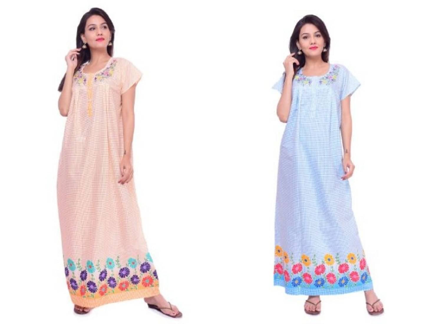 Raj Cotton Nighty & Night Gowns - White Pack of 2 Raj Cotton Nighty & Night Gowns - White Pack of 2