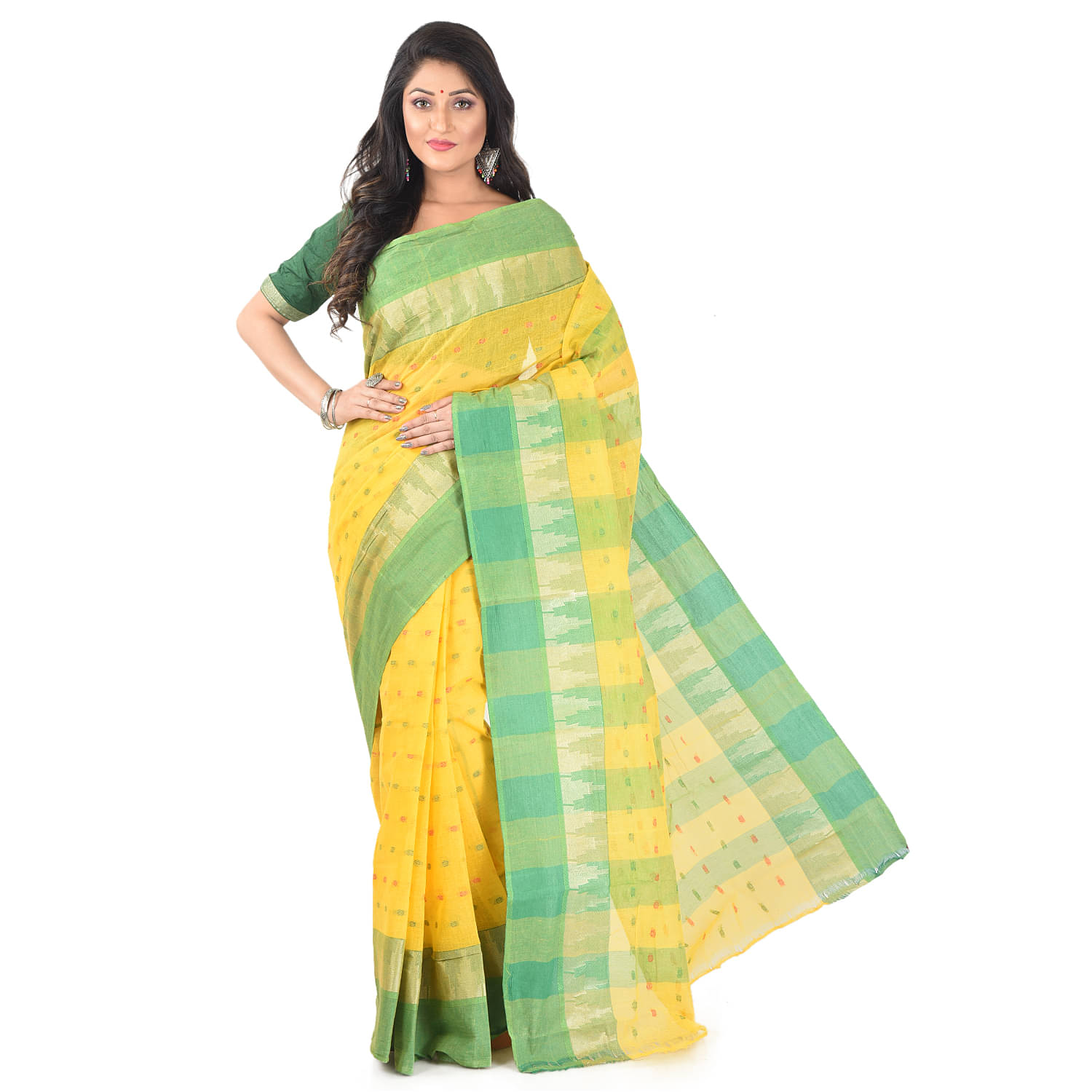     			Roy Enterprises Creation Bengal cotton Saree Without Blouse Piece ( Yellow )