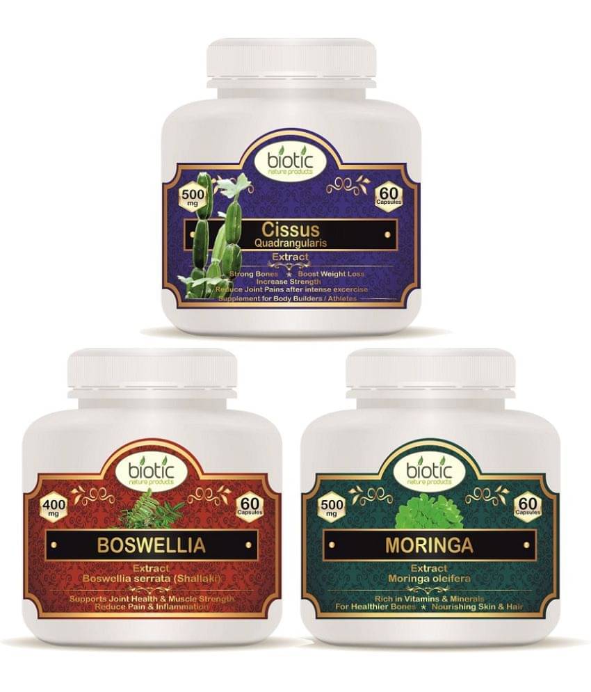 Biotic Cissus, Boswellia Serrata & Moringa Oleifera Capsule 180 no.s Pack of 3 Biotic Cissus, Boswellia Serrata & Moringa Oleifera Capsule 180 no.s Pack of 3