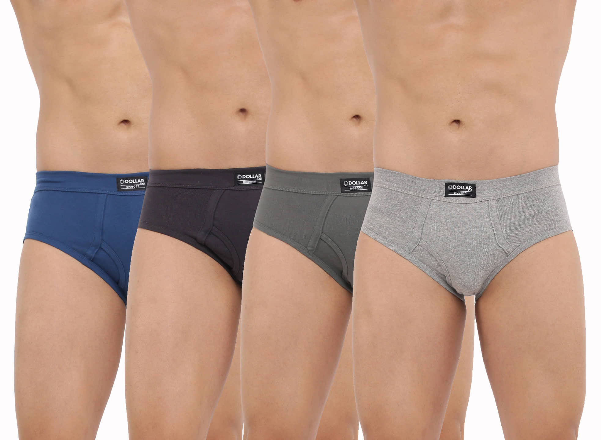 Dollar Bigboss Men's Pack of 4 Solid Cotton Brief With Spandex Integrated Waistband (Colour May Vary)