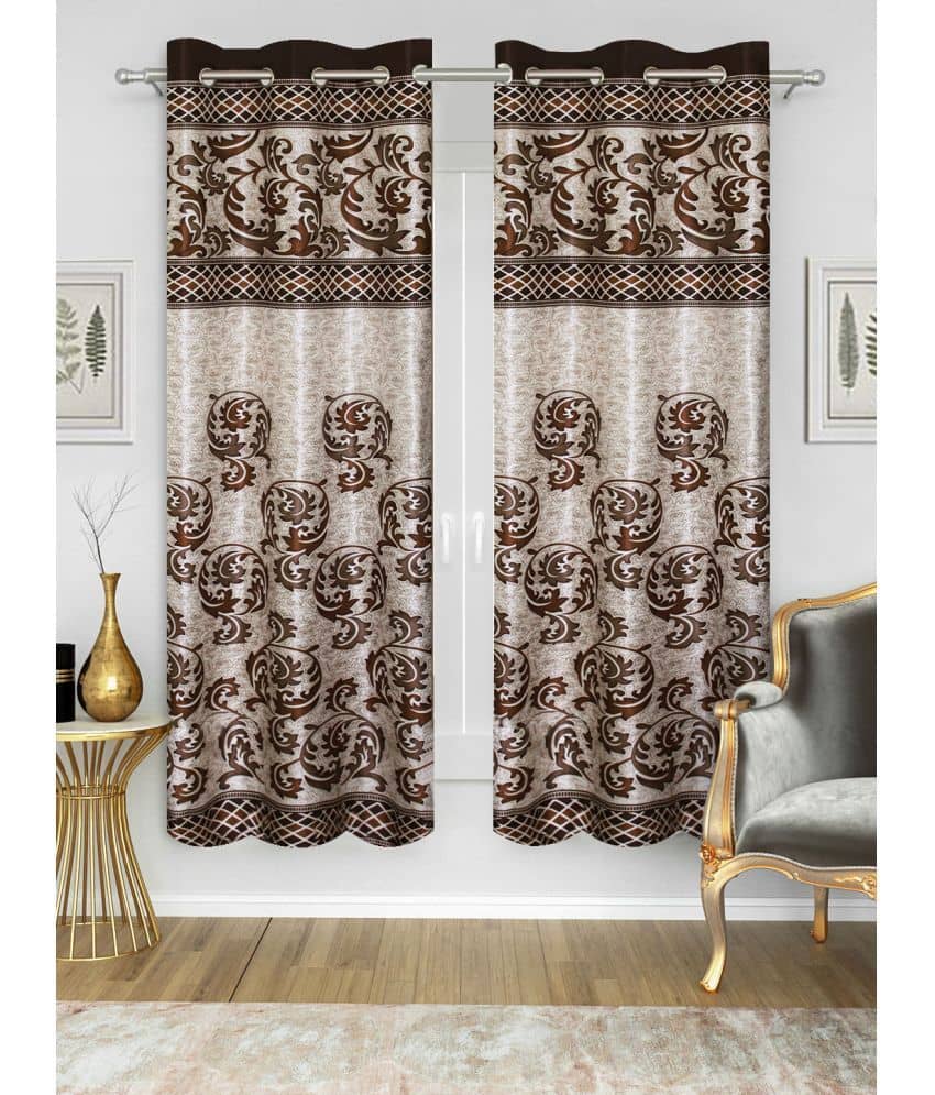 Home Candy Set of 2 Door Semi-Transparent Eyelet Polyester Brown Curtains ( 213 x 120 cm )