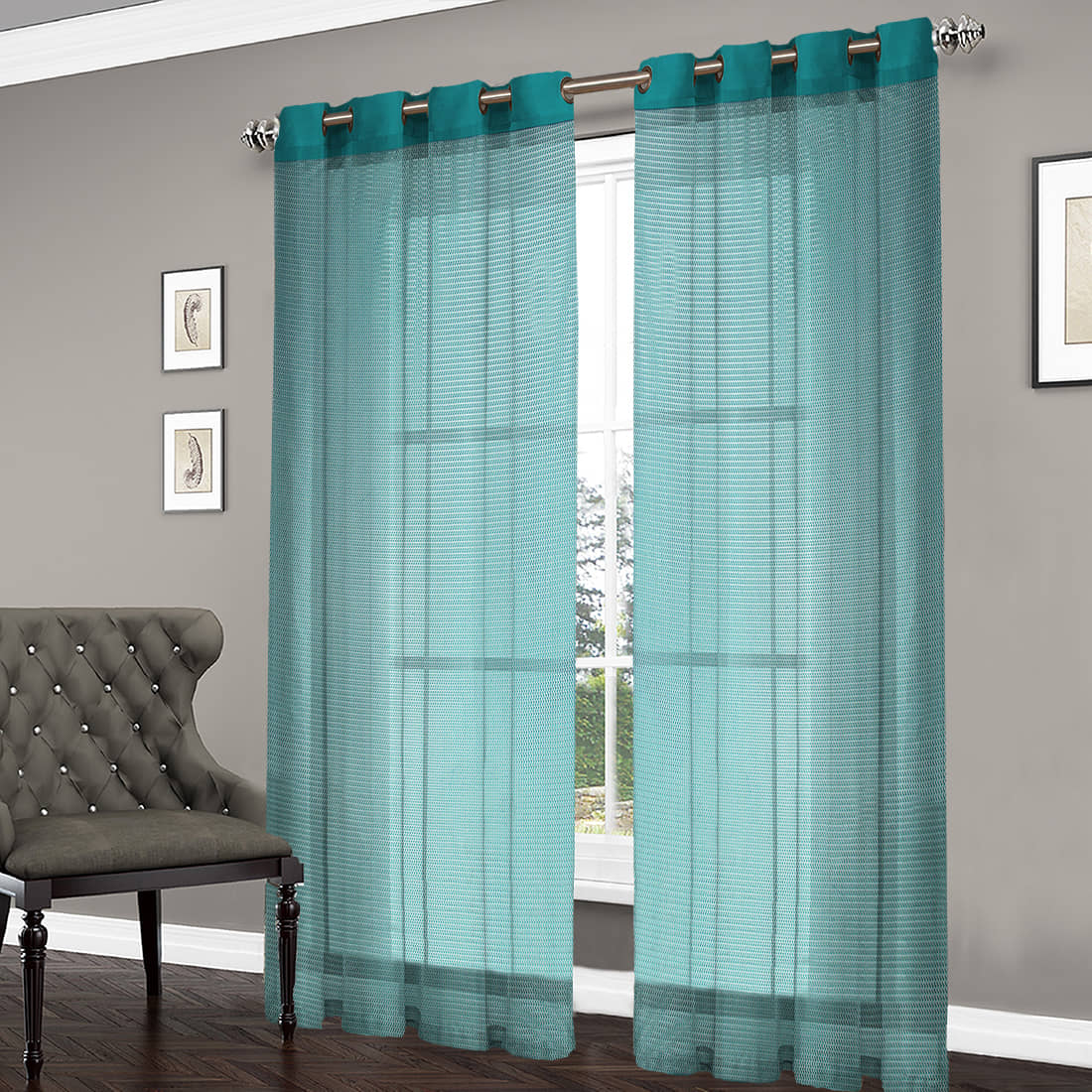Home Candy Set of 2 Door Transparent Eyelet Polyester Green Curtains ( 213 x 120 cm )