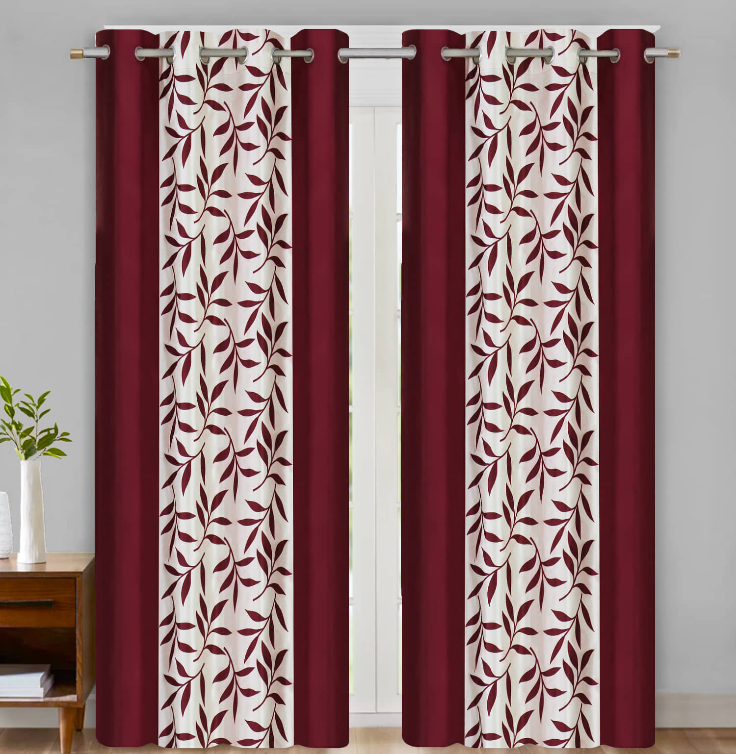 Home Candy Set of 2 Door Semi-Transparent Eyelet Polyester Maroon Curtains ( 213 x 120 cm )