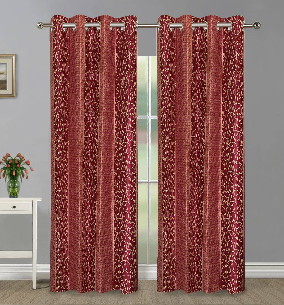 Home Candy Set of 2 Door Semi-Transparent Eyelet Polyester Red Curtains ( 213 x 120 cm ) Home Candy Set of 2 Door Semi-Transparent Eyelet Polyester Red Curtains ( 213 x 120 cm )