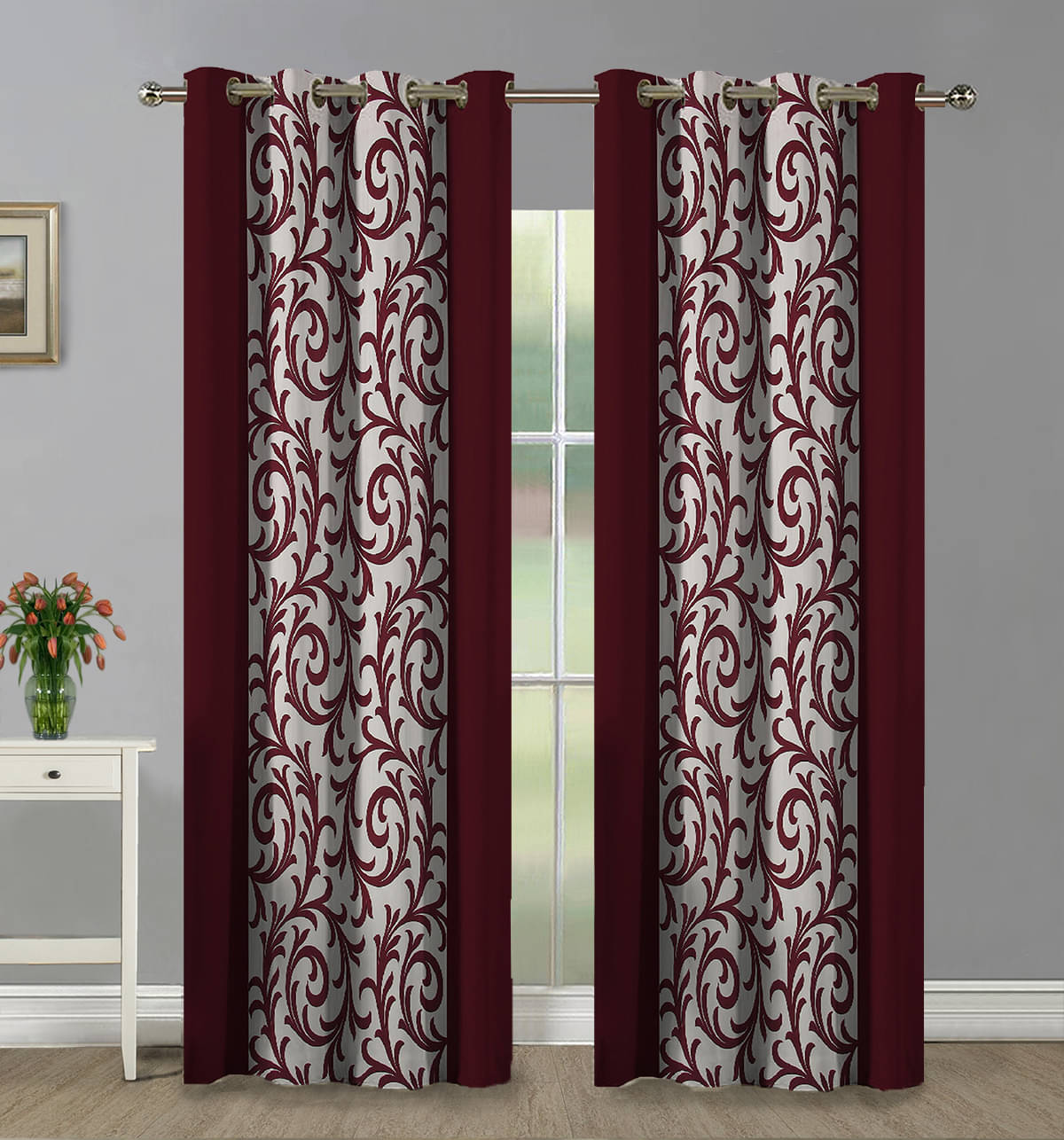     			Home Candy Set of 2 Long Door Semi-Transparent Eyelet Polyester Maroon Curtains ( 274 x 120 cm )