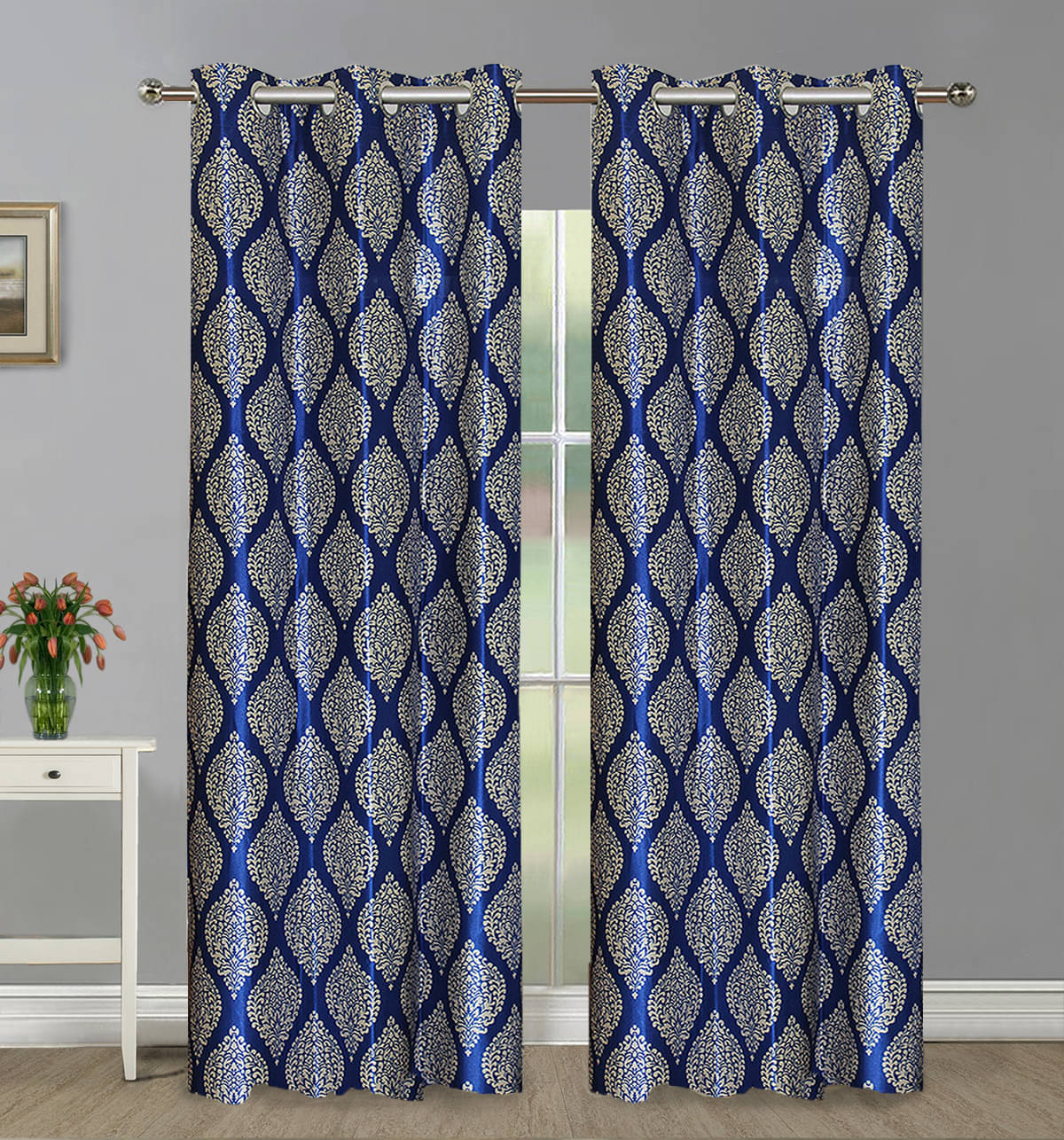     			Home Candy Set of 2 Long Door Semi-Transparent Eyelet Polyester Blue Curtains ( 274 x 120 cm )
