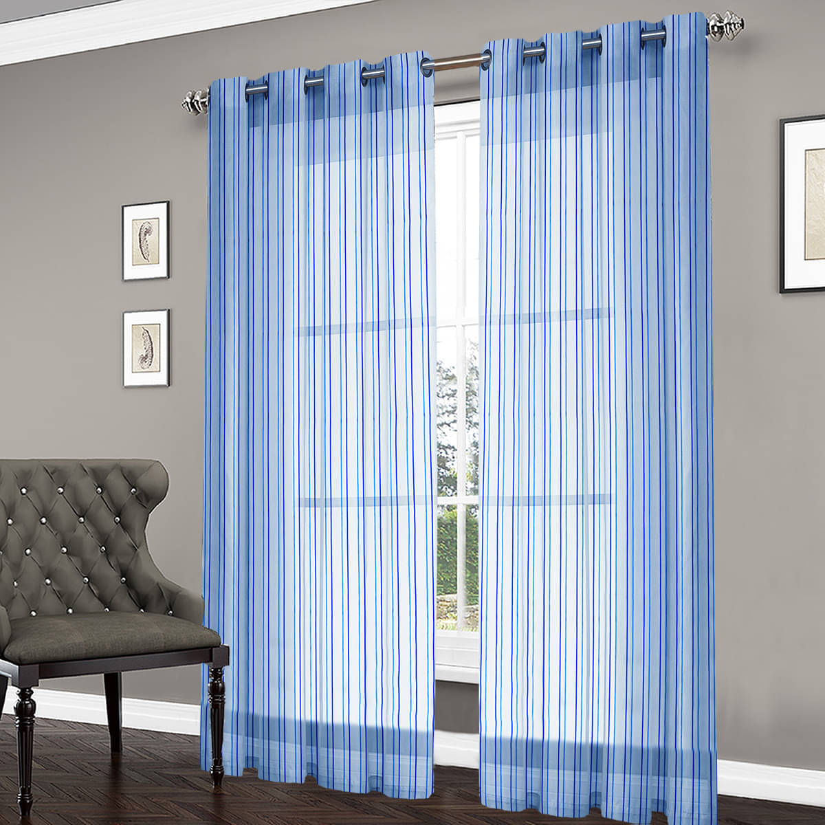 Home Candy Set of 2 Long Door Transparent Eyelet Polyester Blue Curtains ( 274 x 120 cm ) Home Candy Set of 2 Long Door Transparent Eyelet Polyester Blue Curtains ( 274 x 120 cm )