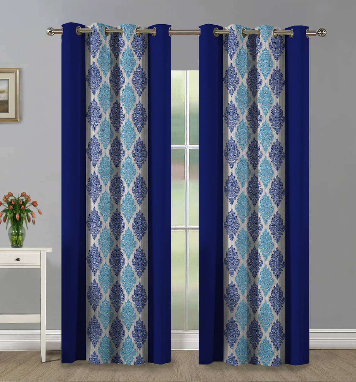     			Home Candy Set of 2 Long Door Semi-Transparent Eyelet Polyester Blue Curtains ( 274 x 120 cm )
