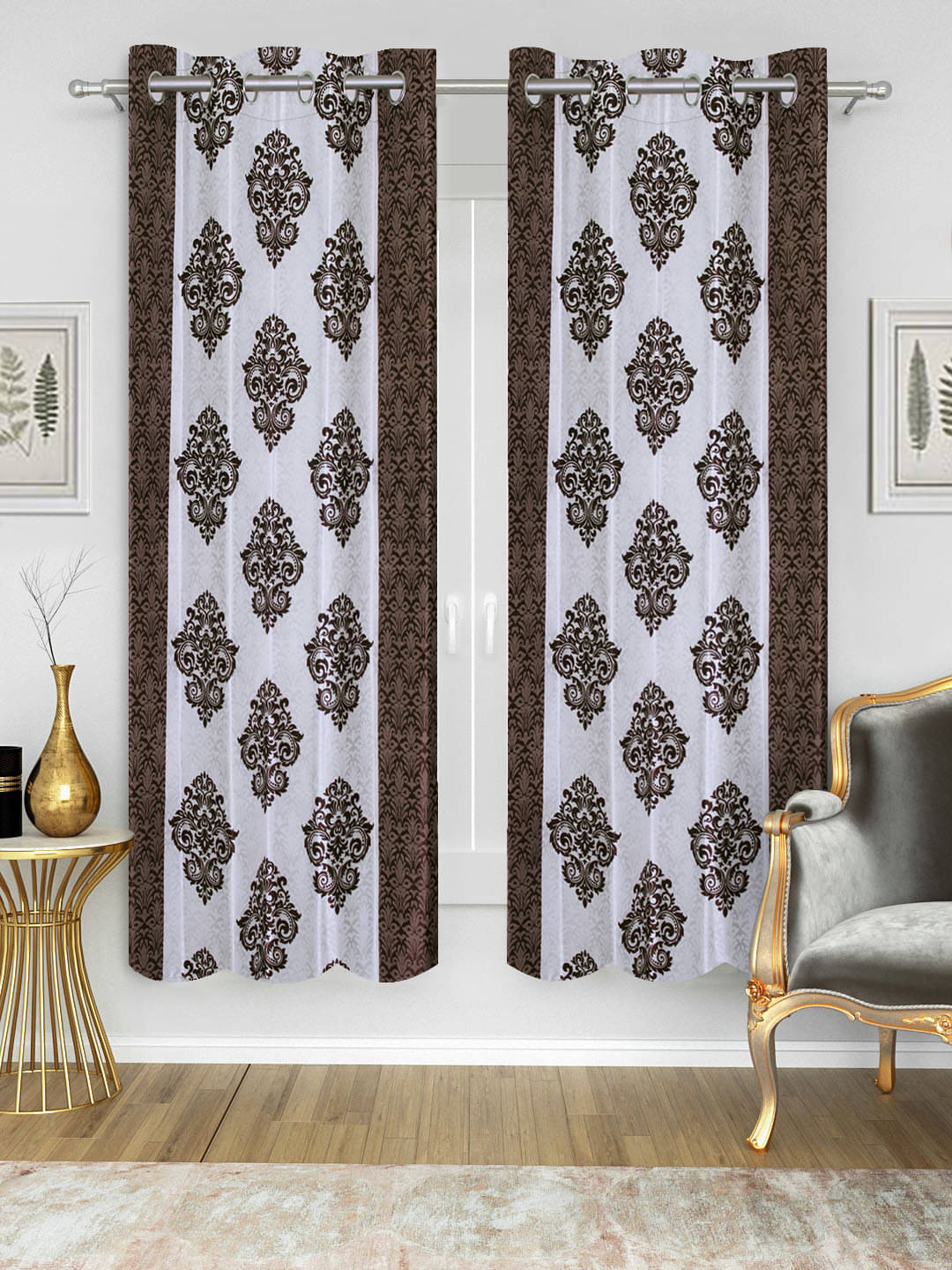     			Home Candy Set of 2 Window Semi-Transparent Eyelet Polyester Brown Curtains ( 152 x 120 cm )