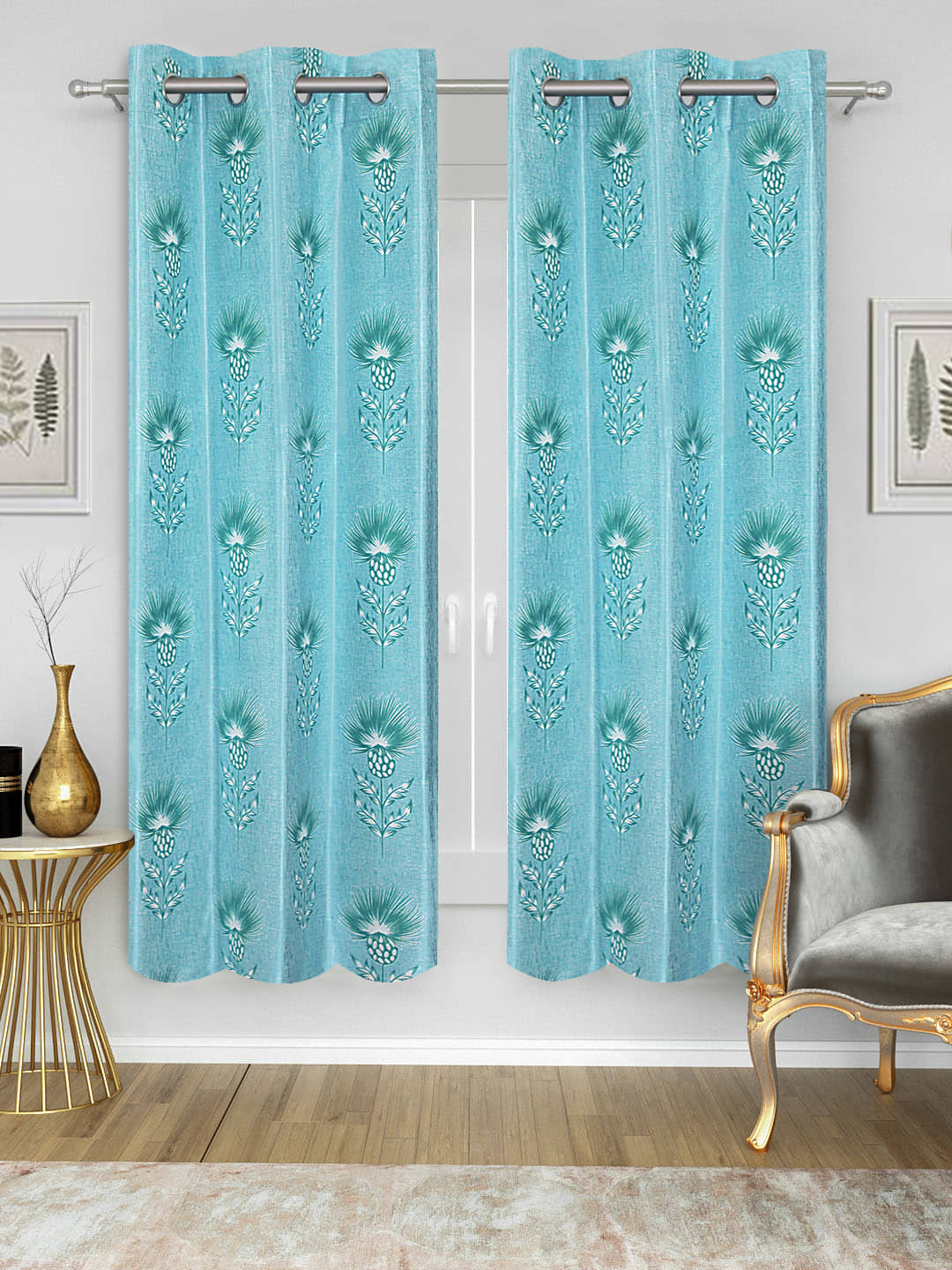 Home Candy Set of 2 Window Semi-Transparent Eyelet Polyester Blue Curtains ( 152 x 120 cm )