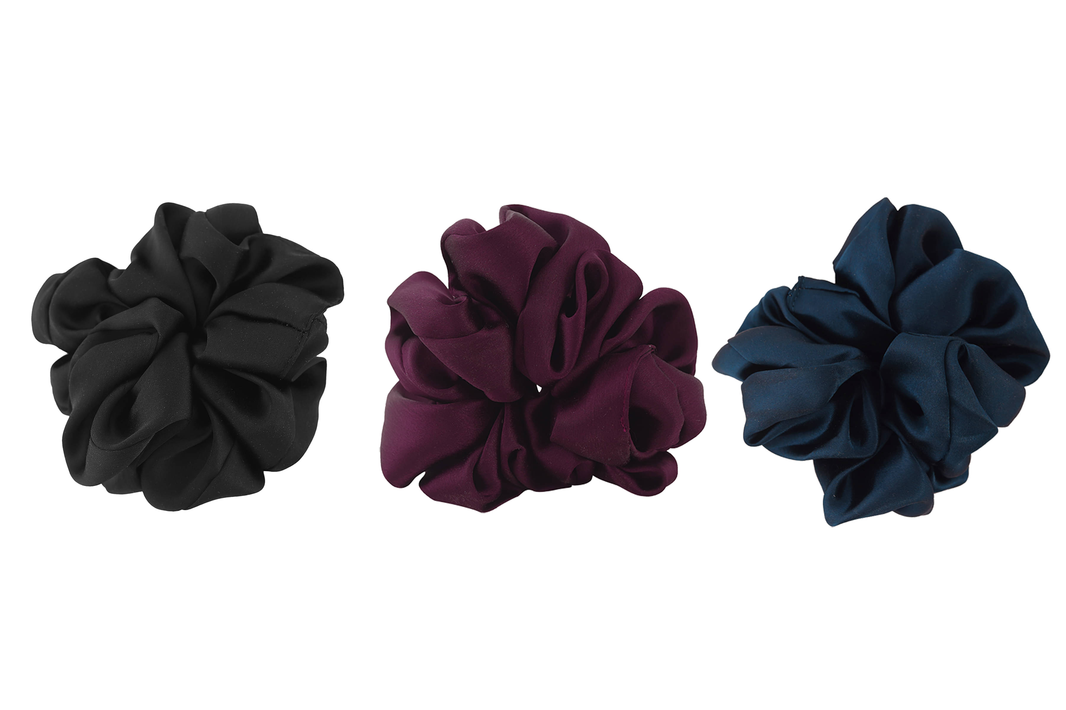 PMTOAM Plain Solid Multicolor Soft Satin hair Scrunchies, Ponytail Holder hair accessories for girls and women - Pack of 3 PMTOAM Plain Solid Multicolor Soft Satin hair Scrunchies, Ponytail Holder hair accessories for girls and women - Pack of 3