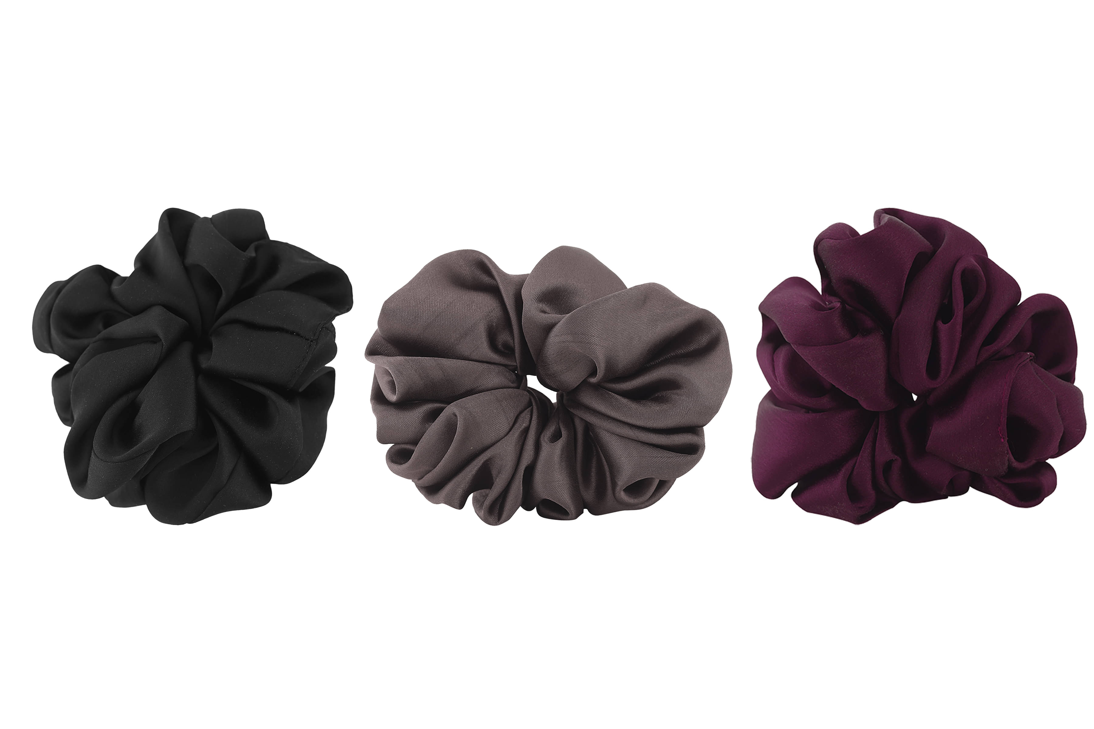 PMTOAM Plain Solid Multicolor Soft Satin hair Scrunchies, Ponytail Holder hair accessories for girls and women - Pack of 3 PMTOAM Plain Solid Multicolor Soft Satin hair Scrunchies, Ponytail Holder hair accessories for girls and women - Pack of 3