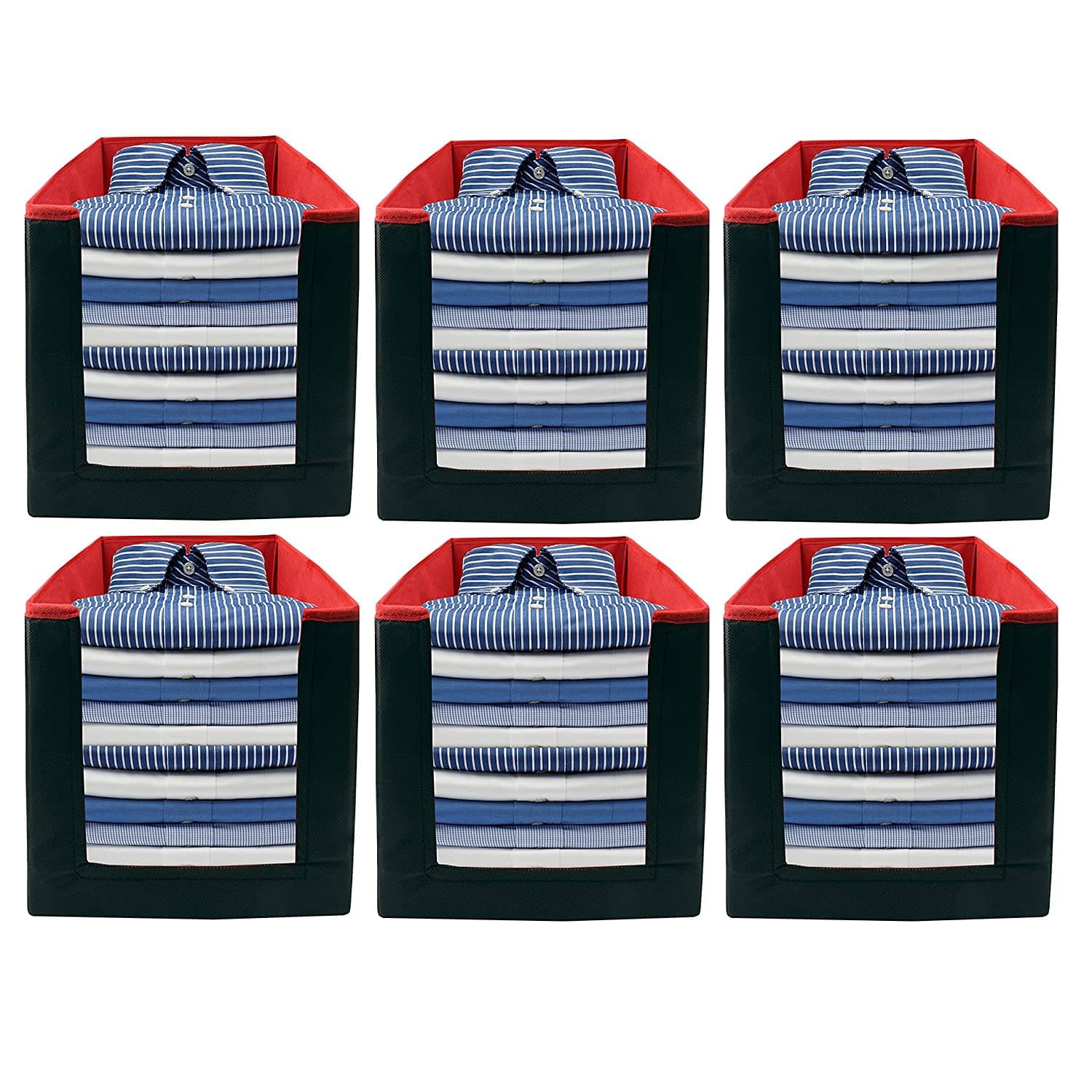     			SH. NASIMA Foldable Non Woven Shirt Stacker Wardrobe Organizer With Side Handle (Pack of 6,Black Red)