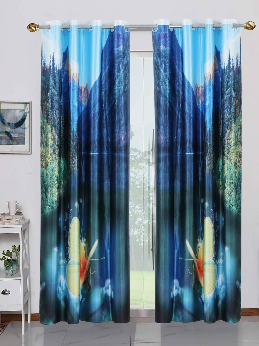     			BELLA TRUE  Set of 2 Door Digital Printed SemiTransparent Eyelet Polyester Multi Color Curtains ( 212 x 120 cm )