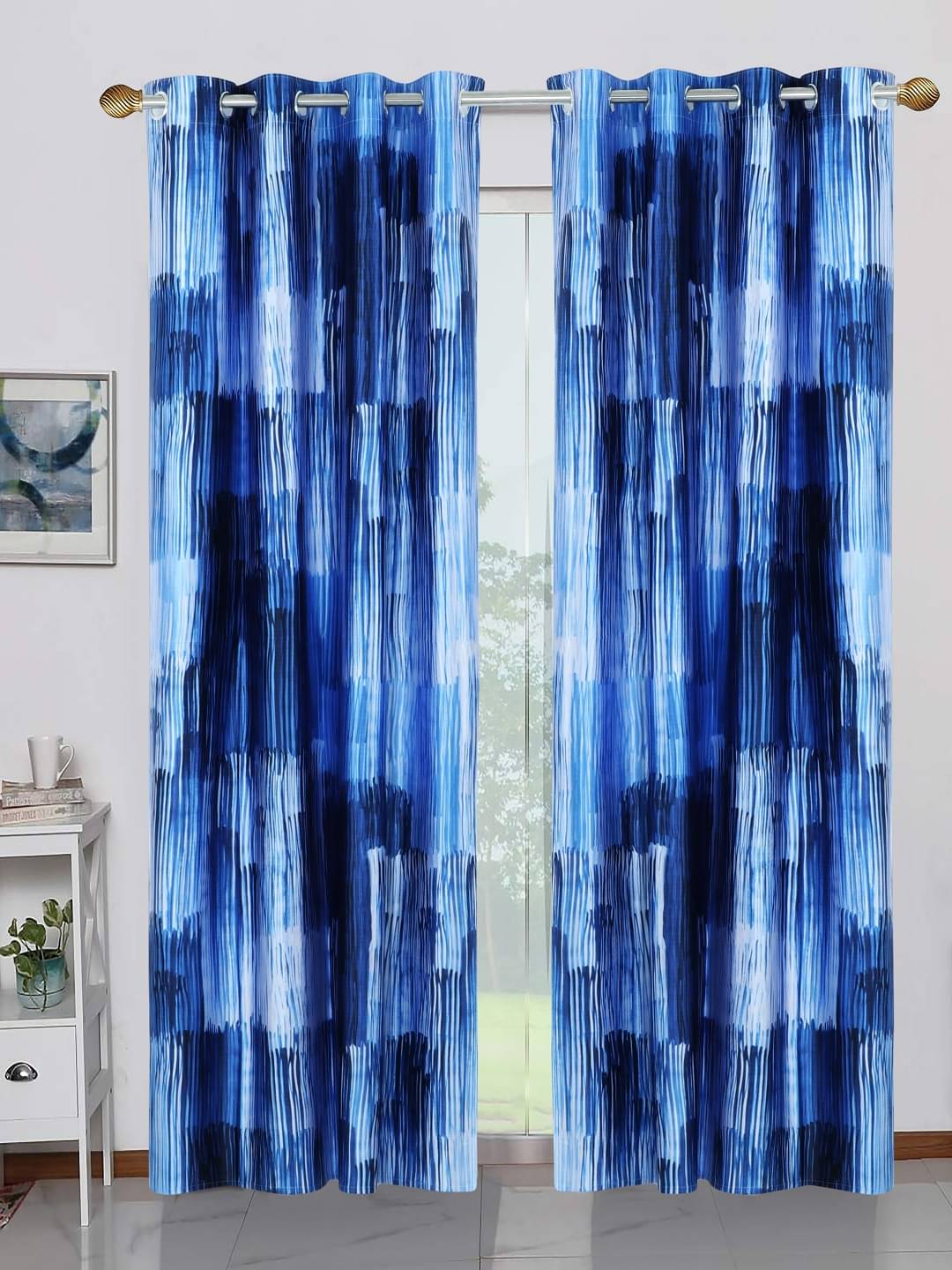 BELLA TRUE - Set of 2 Door Digital Printed Semi-Transparent Eyelet Polyester Blue Curtains ( 212 x 120 cm ) BELLA TRUE - Set of 2 Door Digital Printed Semi-Transparent Eyelet Polyester Blue Curtains ( 212 x 120 cm )
