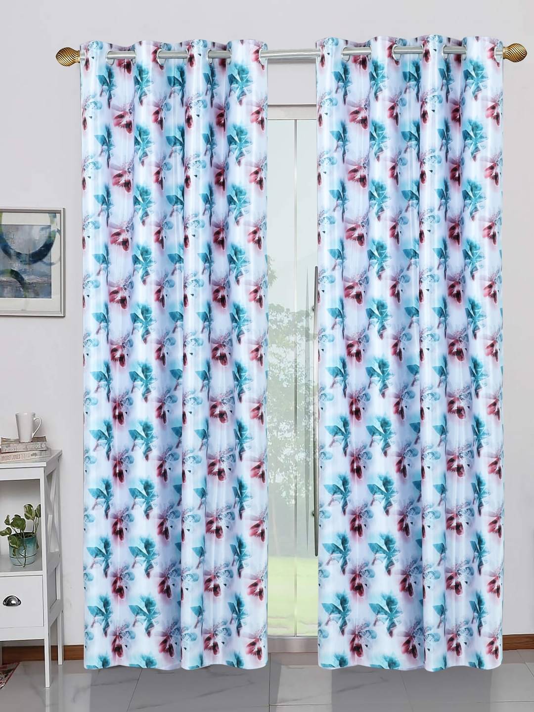     			BELLA TRUE  Set of 2 Door Digital Printed SemiTransparent Eyelet Polyester Multi Color Curtains ( 212 x 120 cm )