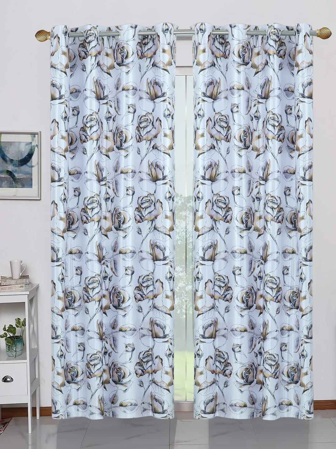 BELLA TRUE - Set of 2 Door Digital Printed Semi-Transparent Eyelet Polyester Off White Curtains ( 212 x 120 cm ) BELLA TRUE - Set of 2 Door Digital Printed Semi-Transparent Eyelet Polyester Off White Curtains ( 212 x 120 cm )