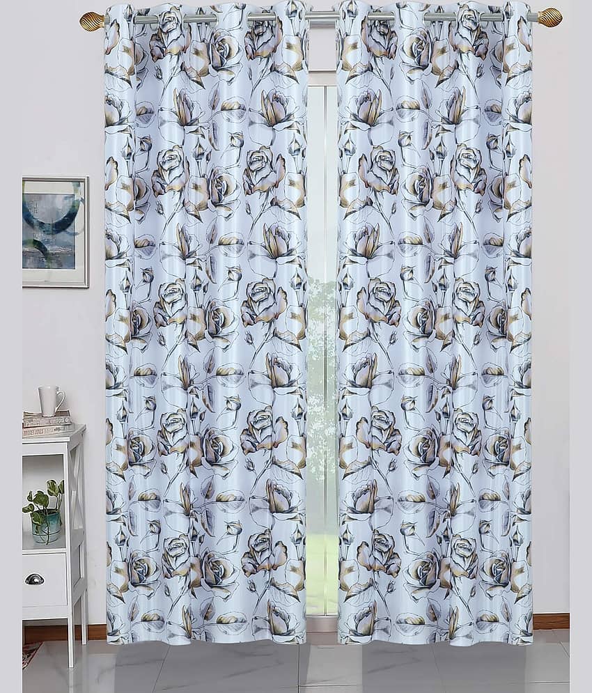 BELLA TRUE - Set of 2 Door Digital Printed Semi-Transparent Eyelet Polyester Off White Curtains ( 212 x 120 cm )