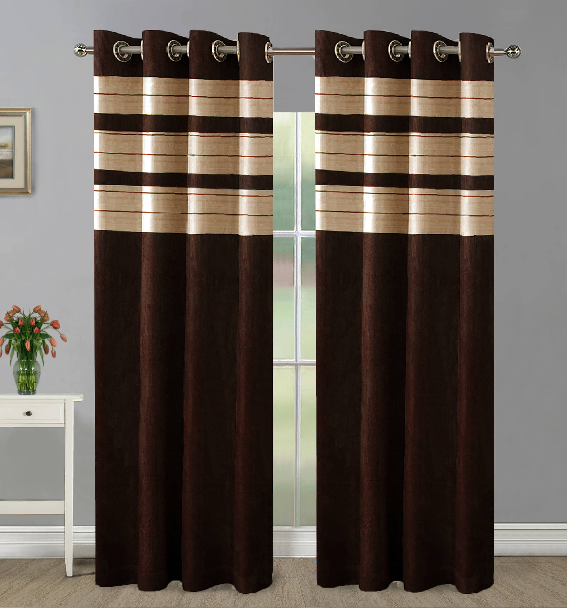     			Home Candy Set of 2 Door Blackout Room Darkening Eyelet Polyester Brown Curtains ( 213 x 120 cm )