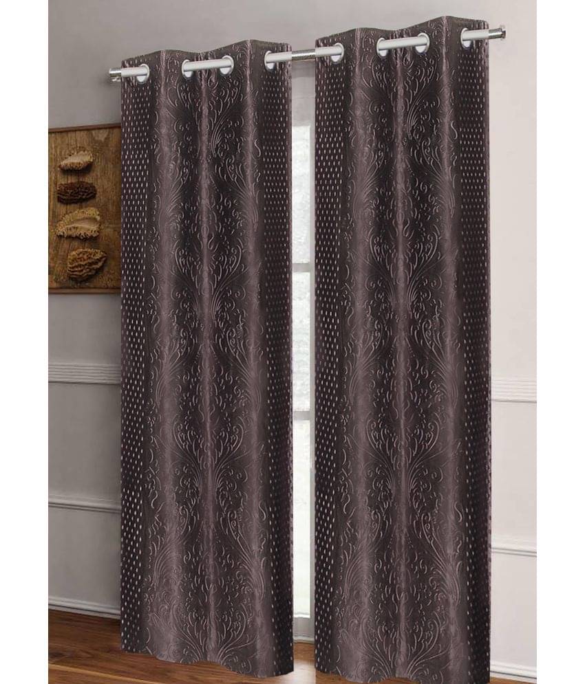     			Home Candy Set of 2 Door Semi-Transparent Eyelet Polyester Brown Curtains ( 213 x 120 cm )