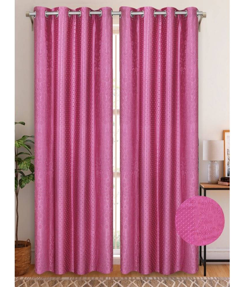     			Home Candy Set of 2 Door Semi-Transparent Eyelet Polyester Pink Curtains ( 213 x 120 cm )