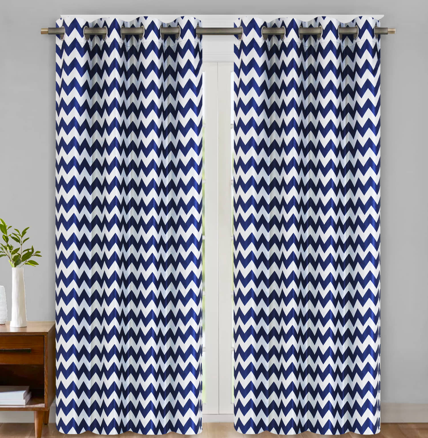 Home Candy Set of 2 Door Blackout Room Darkening Eyelet Polyester Blue Curtains ( 213 x 120 cm )